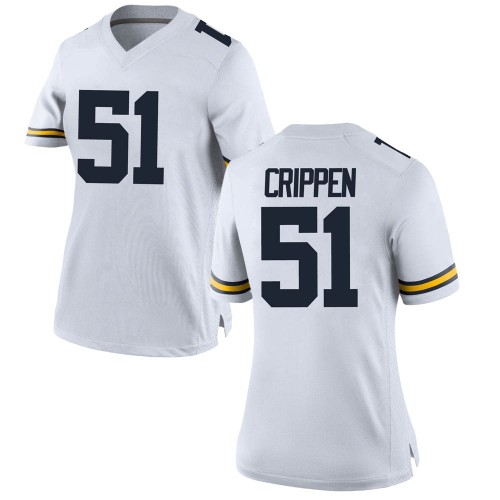 Greg Crippen Michigan Wolverines Women's NCAA #51 White Replica Brand Jordan College Stitched Football Jersey DKK7554VA